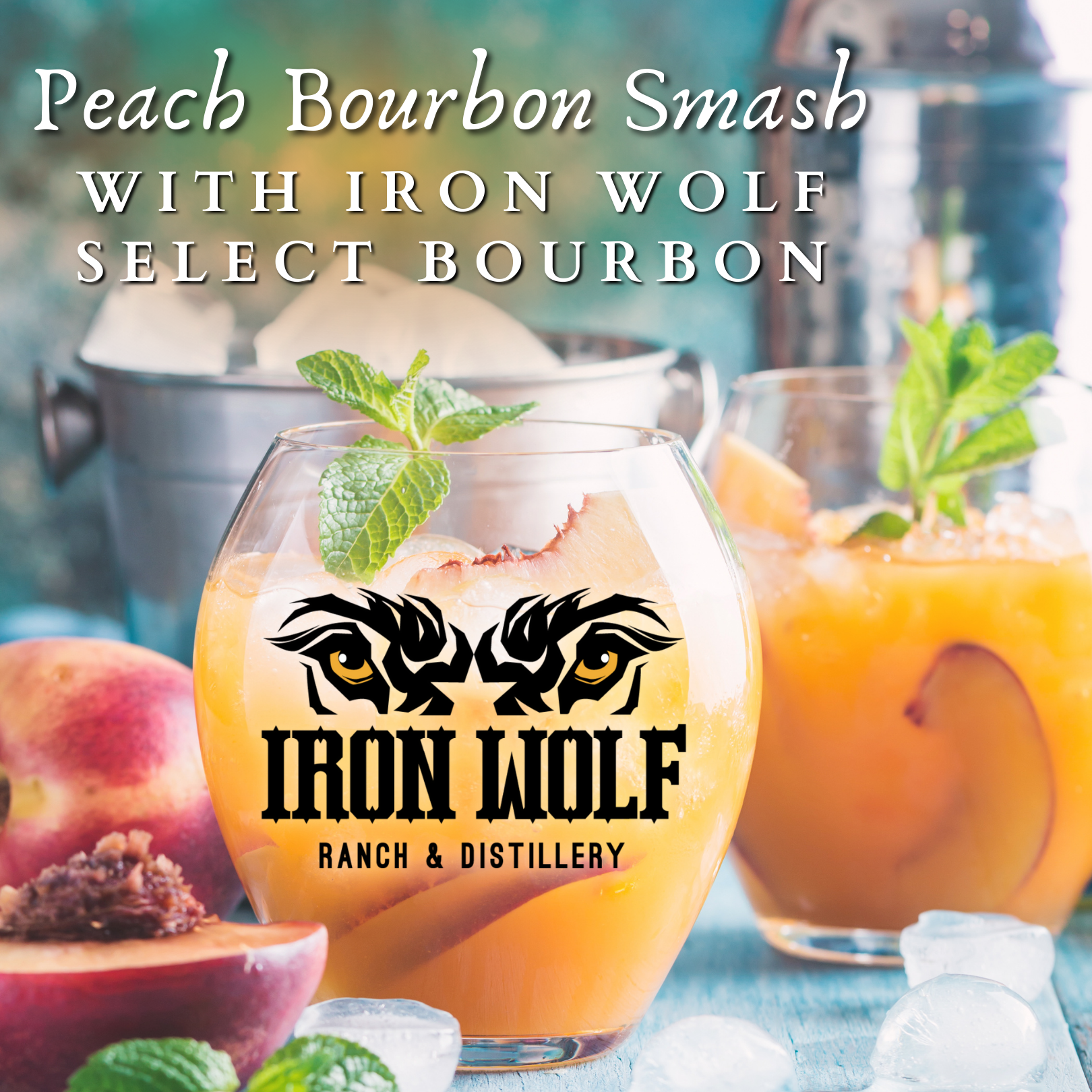 2oz Iron Wolf Select Bourbon
1oz simple syrup
1/2 of a large peach, diced
3-4 mint leaves
Ginger beer