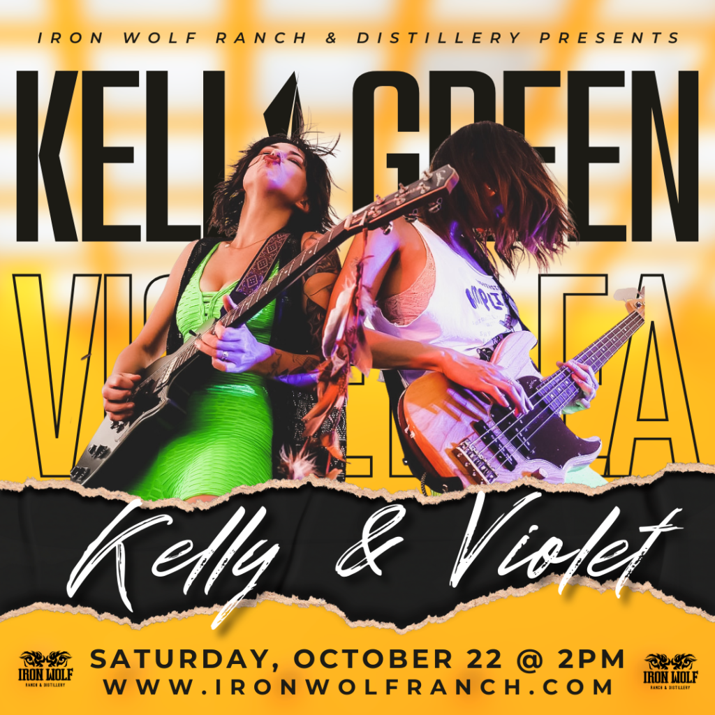 Concert promo for Kelly & Violet of Madam Radar live at Iron Wolf on October 22 from 2-5pm