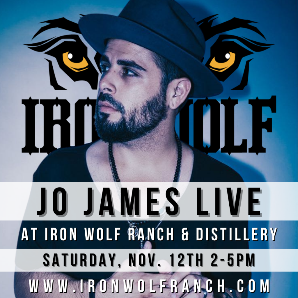 promo for Jo James live at Iron Wolf Ranch & Distillery on November 12 at 2pm
