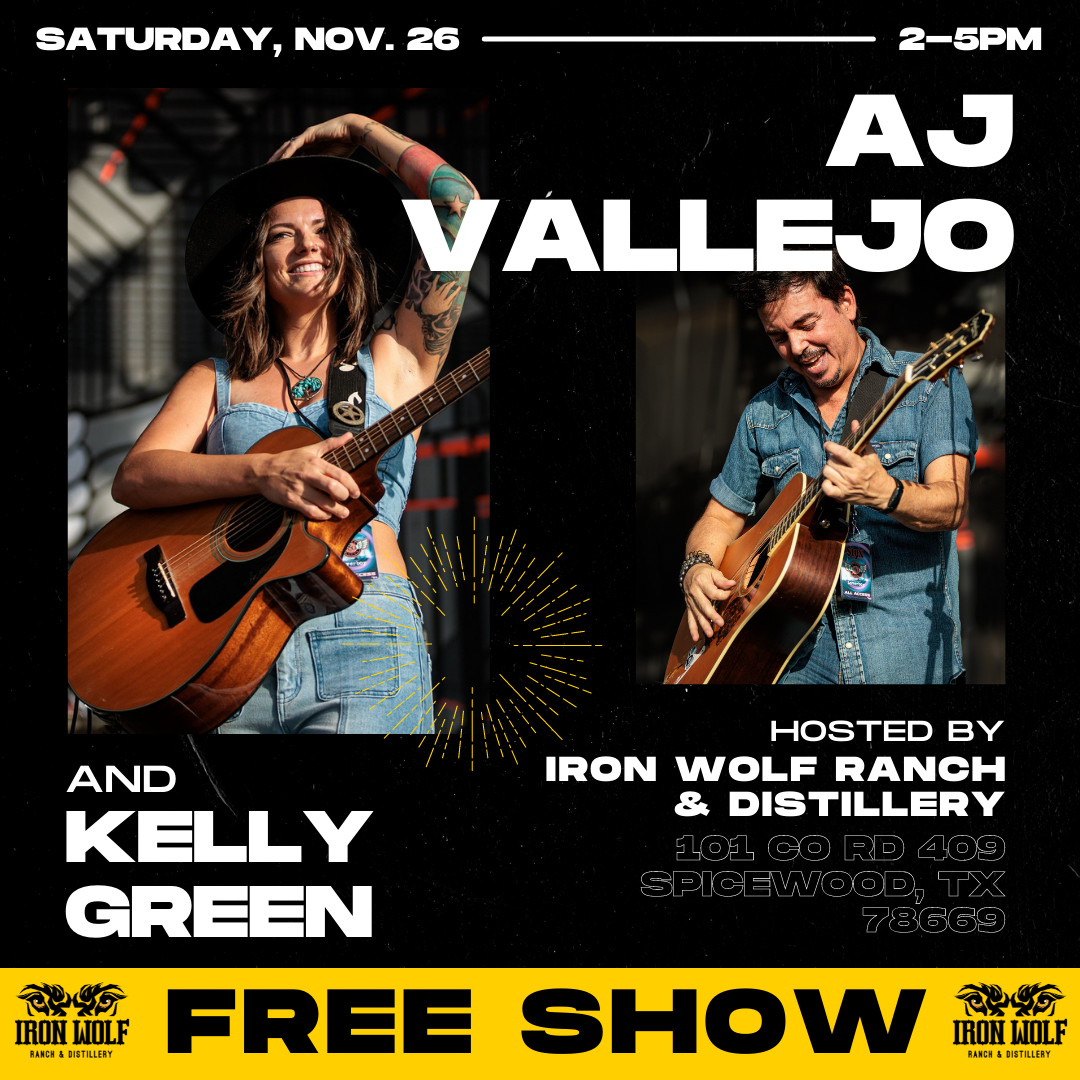 Promo for AJ & Kelly concert at Iron Wolf Ranch & Distillery on November 26