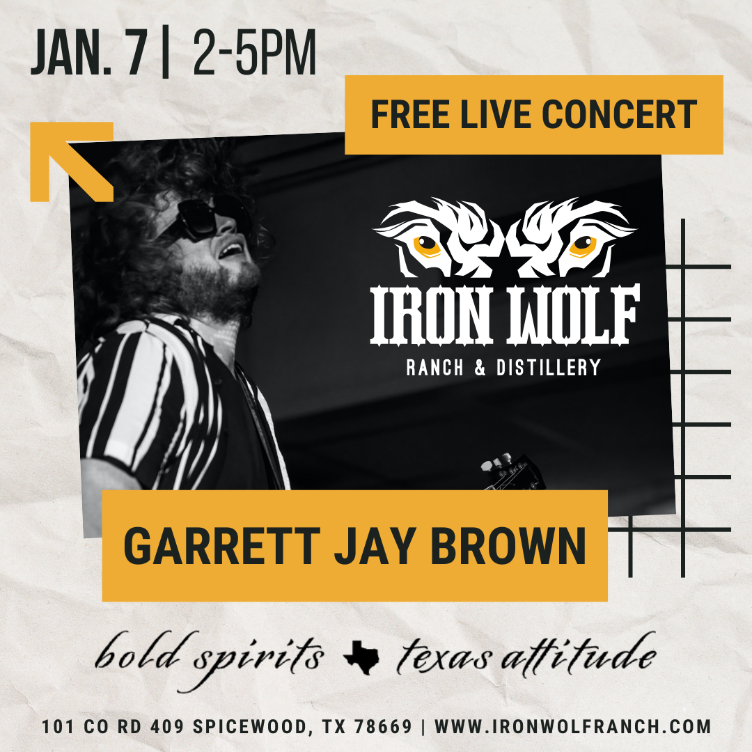 Promo image for Garrett Jay Brown live at Iron Wolf on January 7th 2-5pm