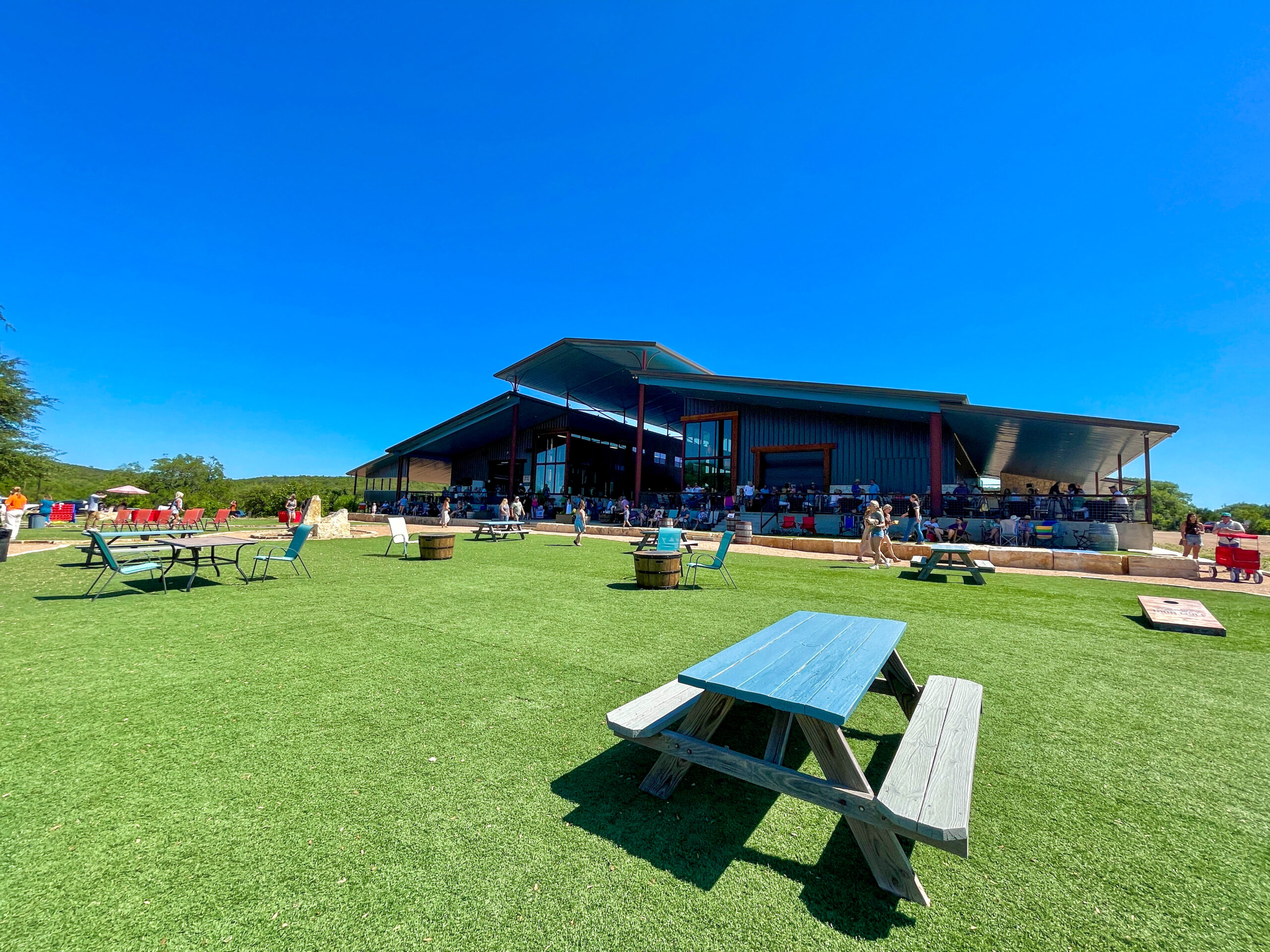 April 2023 - View from front of completed budling with new covered patios